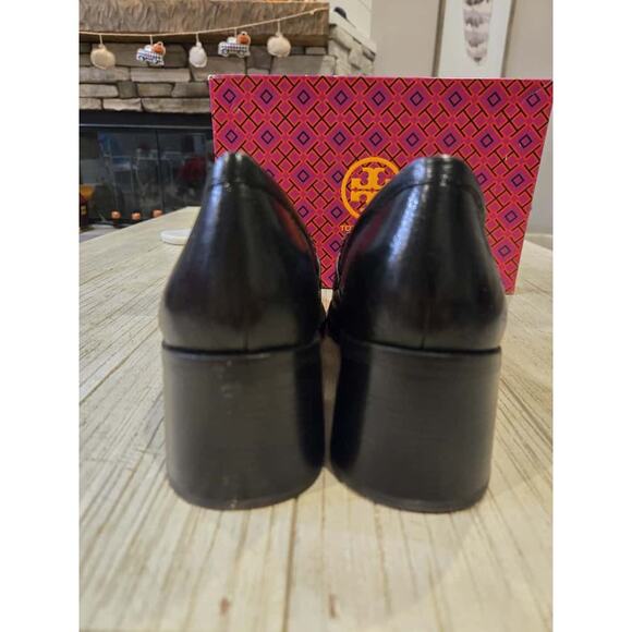 Tory Burch Women's Black Leather Loafers Size 11 Iconic Double T Logo - Picture 5 of 8